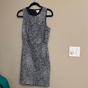 J. Crew Black and White Midi Navy Blue Dotted Pattern Dress size 2